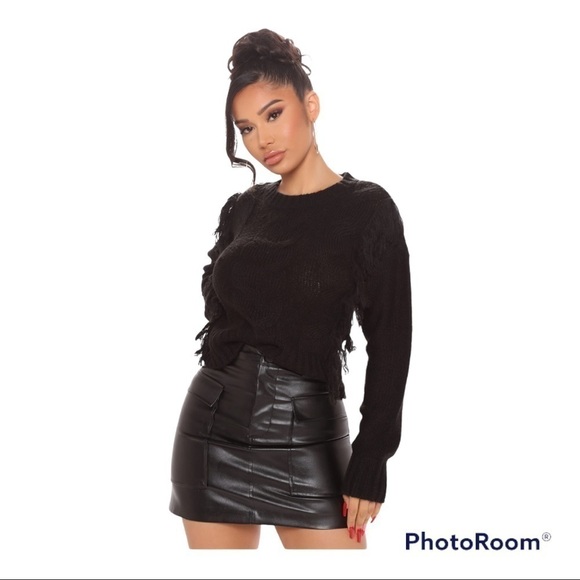 FASHION nova Knit's A Winner Fringe Sweater - Black - Picture 1 of 10